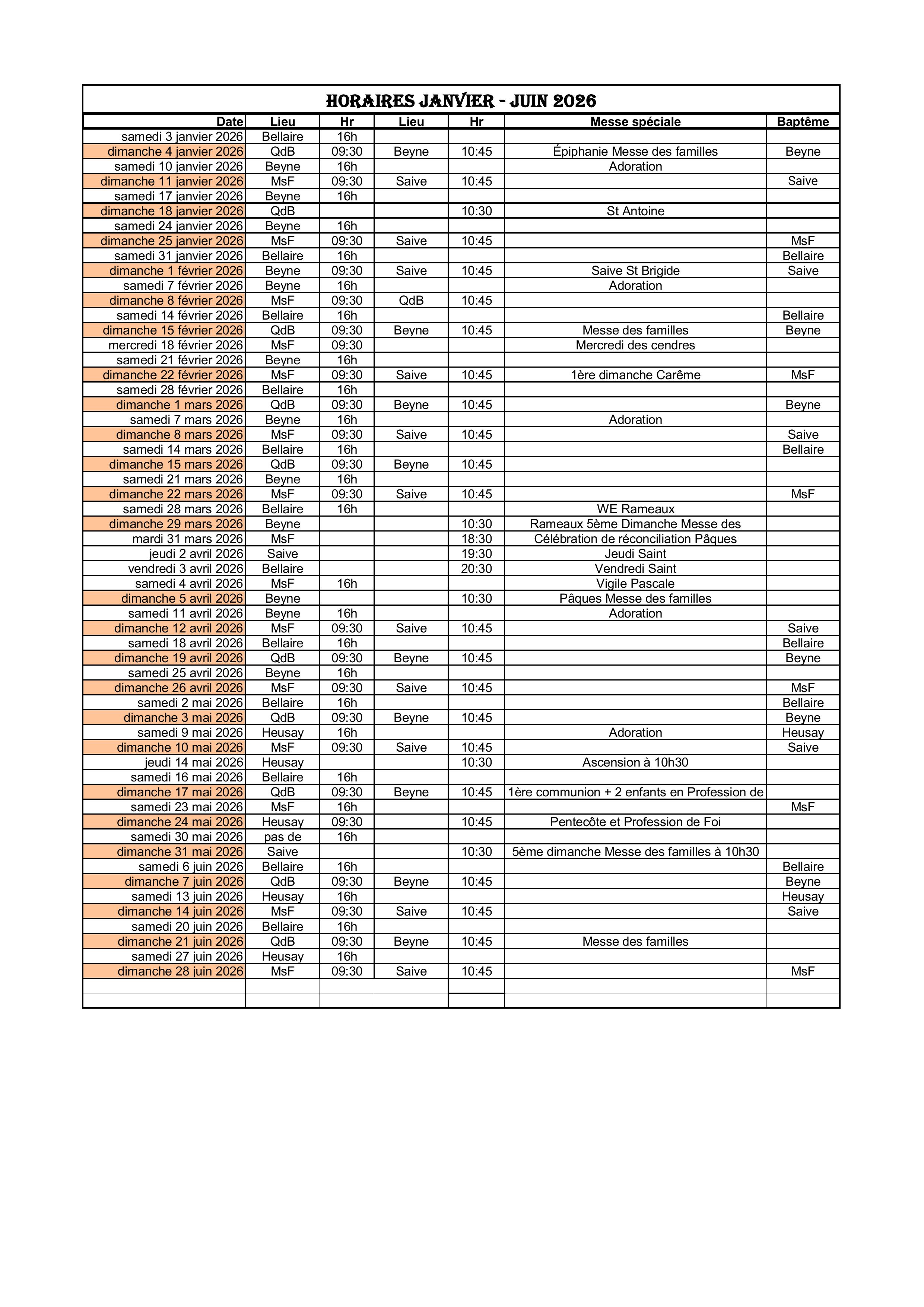 Copie de Horaire janvier à juin 2026 Heusay